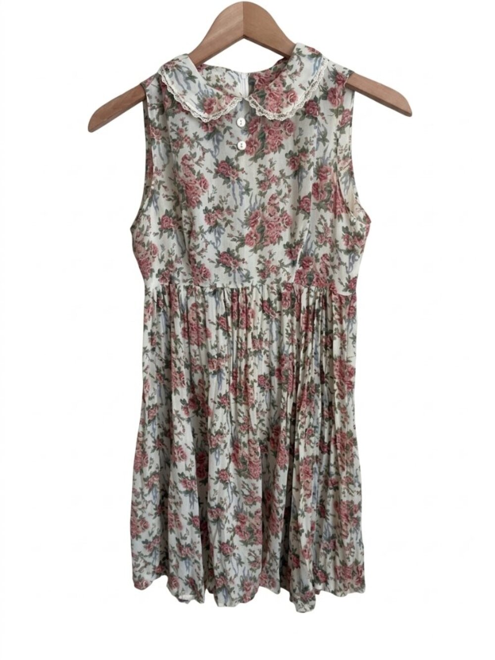 Vintage 90s Floral Sheer Mini Dress Juniors 3 Lace Collar Cottagecore Coquette